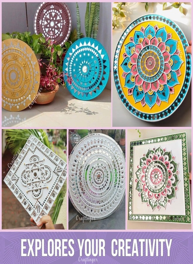 Craftinger Large Lippan Art Kit (12 Inch or 30 cm) - DIY Decor with Pre-Marked MDF Shapes, Acrylic Colors, and Mirrors,Multicolor - Image 3